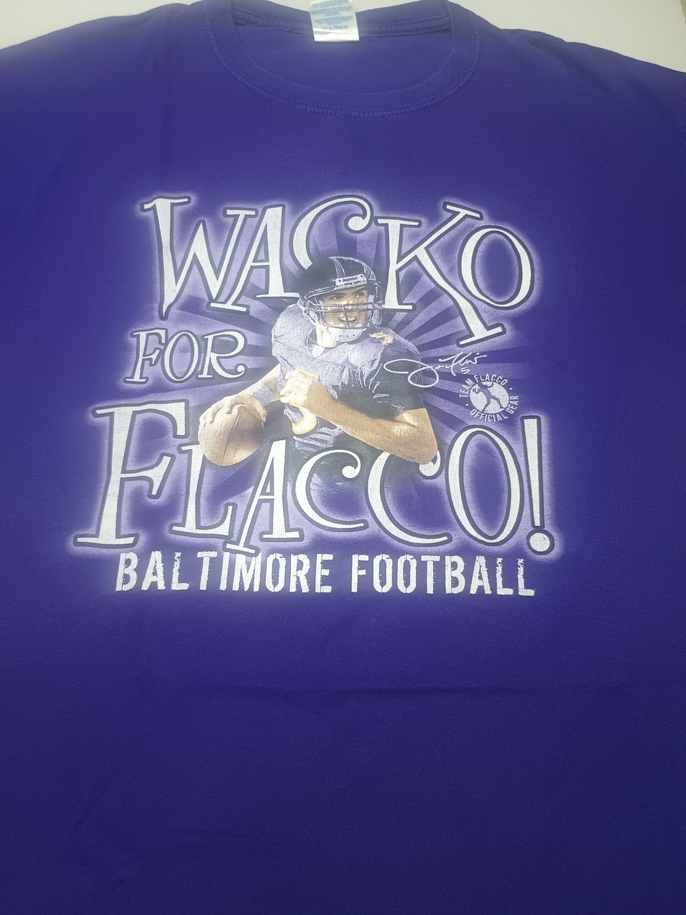 Joe Flacco Wacko For Flacco Baltimore Ravens T Shirt Size L